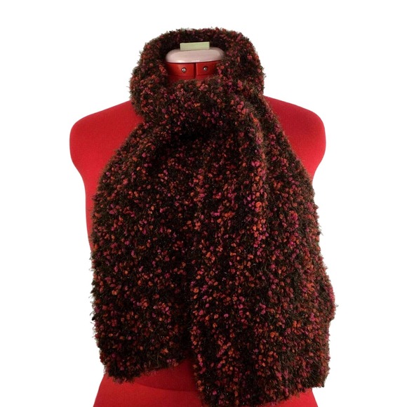Cejon Knit Scarf 63" Pink Berries Soft Plush Sparkly Silver Thread Stretch Warm - Picture 1 of 5